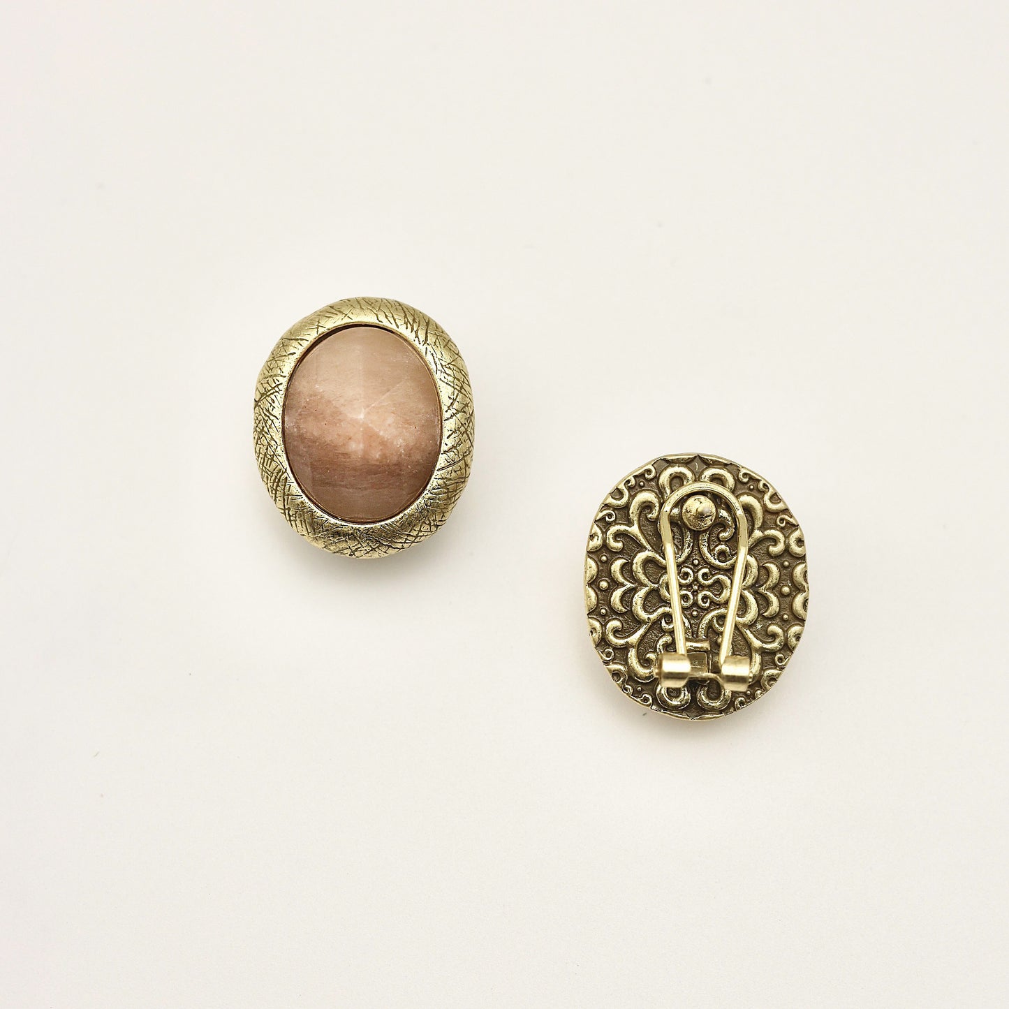 Faceted Natural Stone Vintage Gold Earrings | Pink/Green