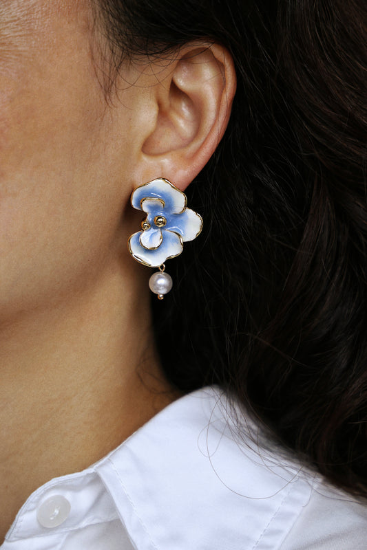 Blue Gradient · Pearl Chain Drop Earrings