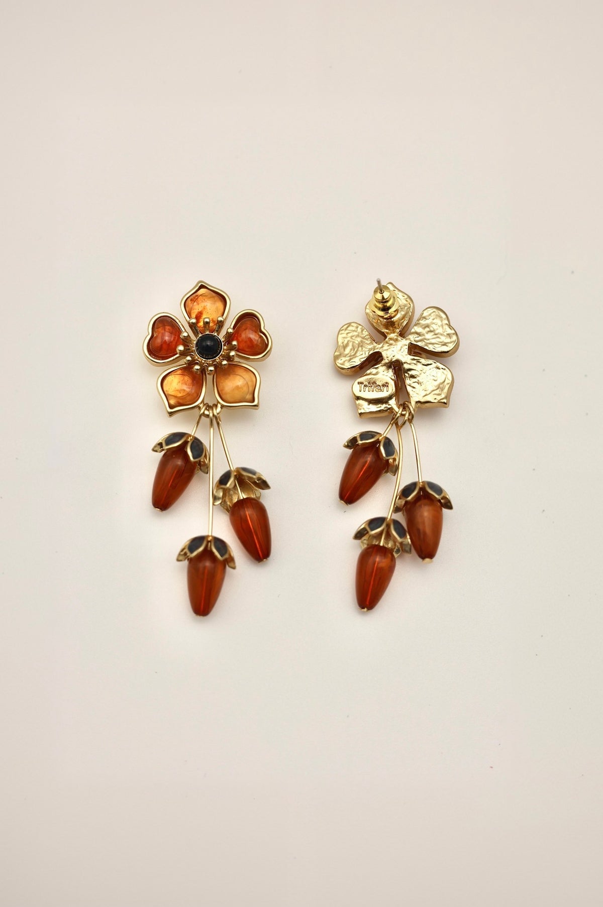 Amber Resin Flower Vintage Earrings