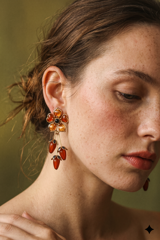 Amber Resin Flower Vintage Earrings