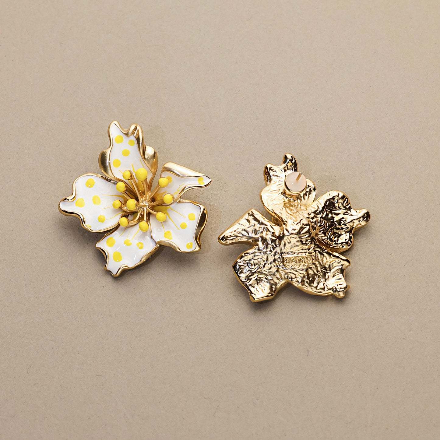 White Enamel Plumeria Earrings
