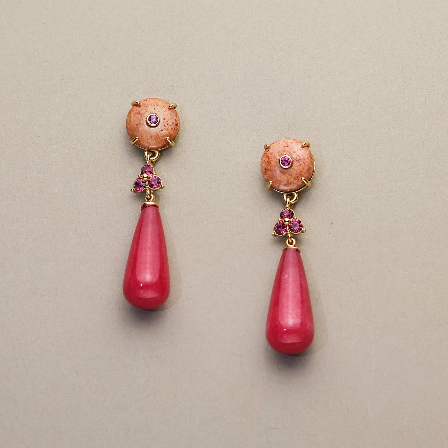 Deep Red Gemstone Drop Earrings