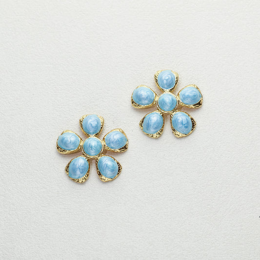 Blue Enamel Flower Earrings