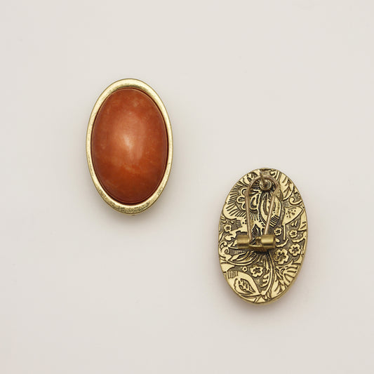 Coral Red Natural Stone Vintage Gold Earrings