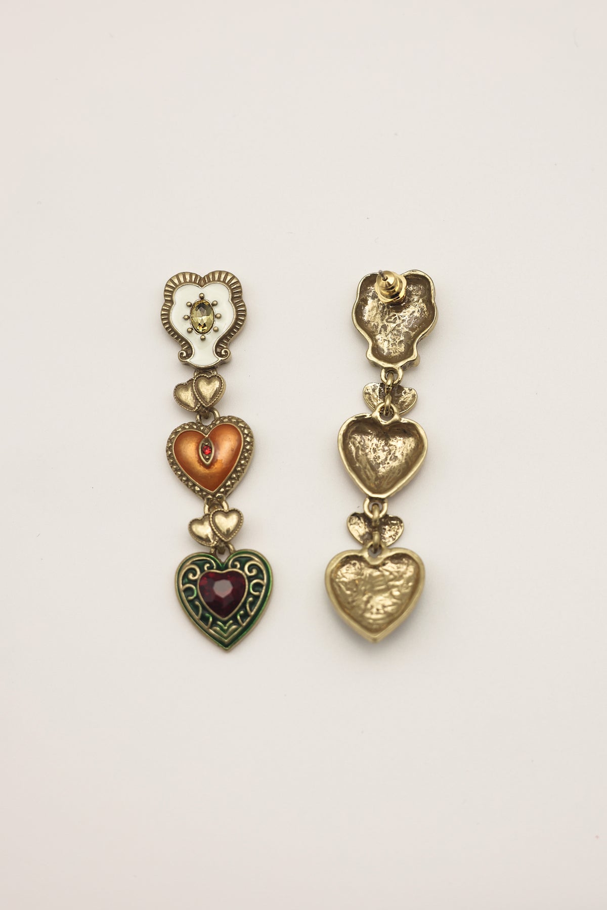 Layered Heart Chain Vintage Gold Earrings