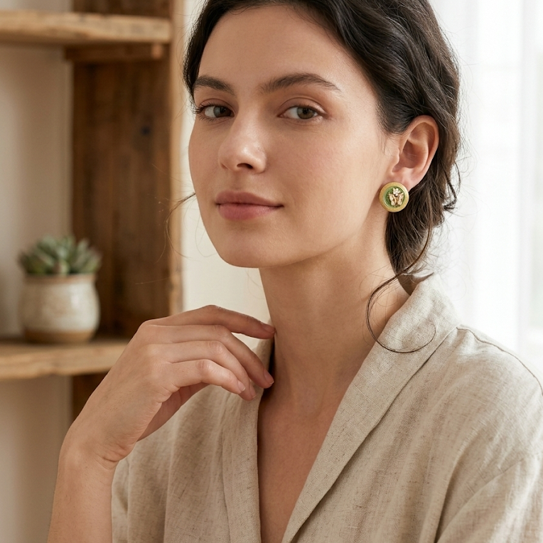 Green Garden · White Butterfly Enamel Earrings