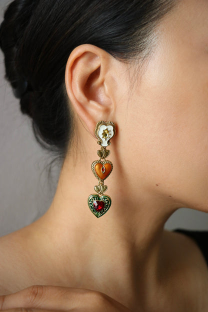Layered Heart Chain Vintage Gold Earrings