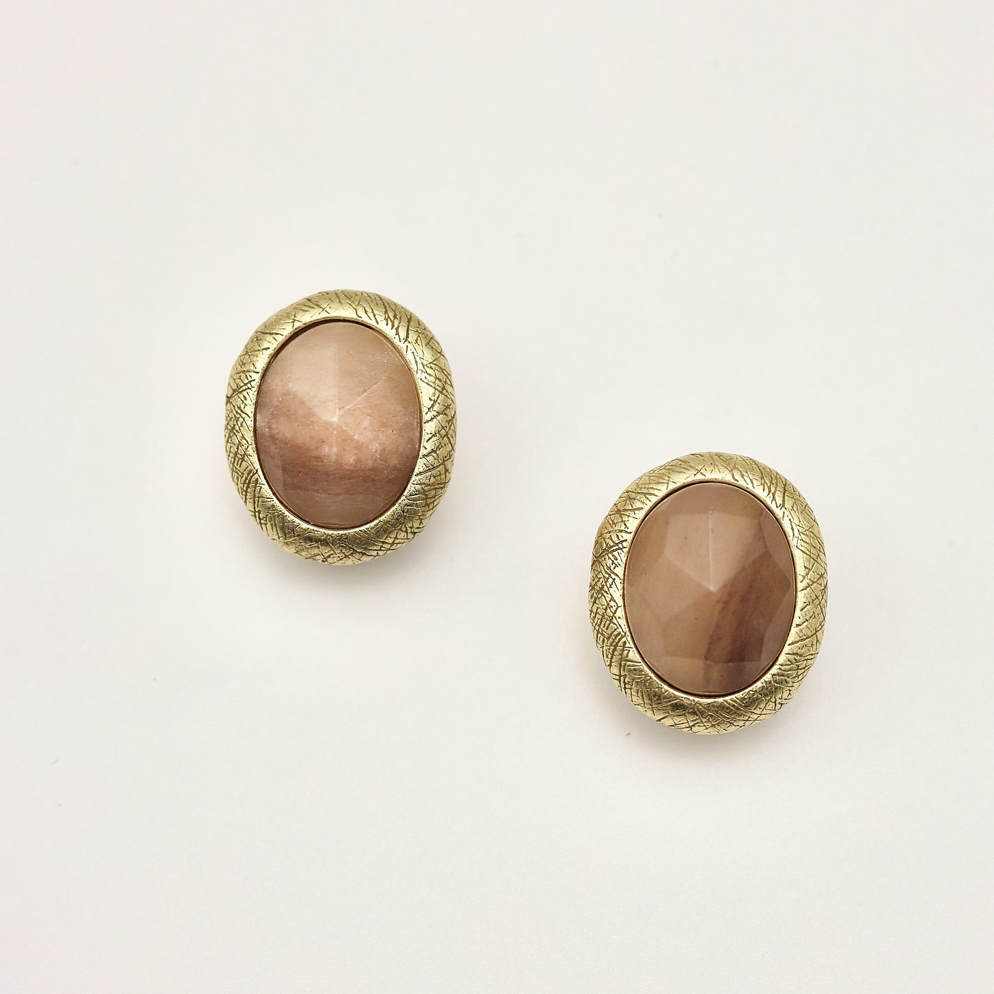 Faceted Natural Stone Vintage Gold Earrings | Pink/Green