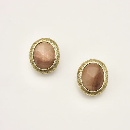Faceted Natural Stone Vintage Gold Earrings | Pink/Green