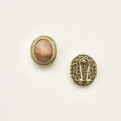 Faceted Natural Stone Vintage Gold Earrings | Pink/Green