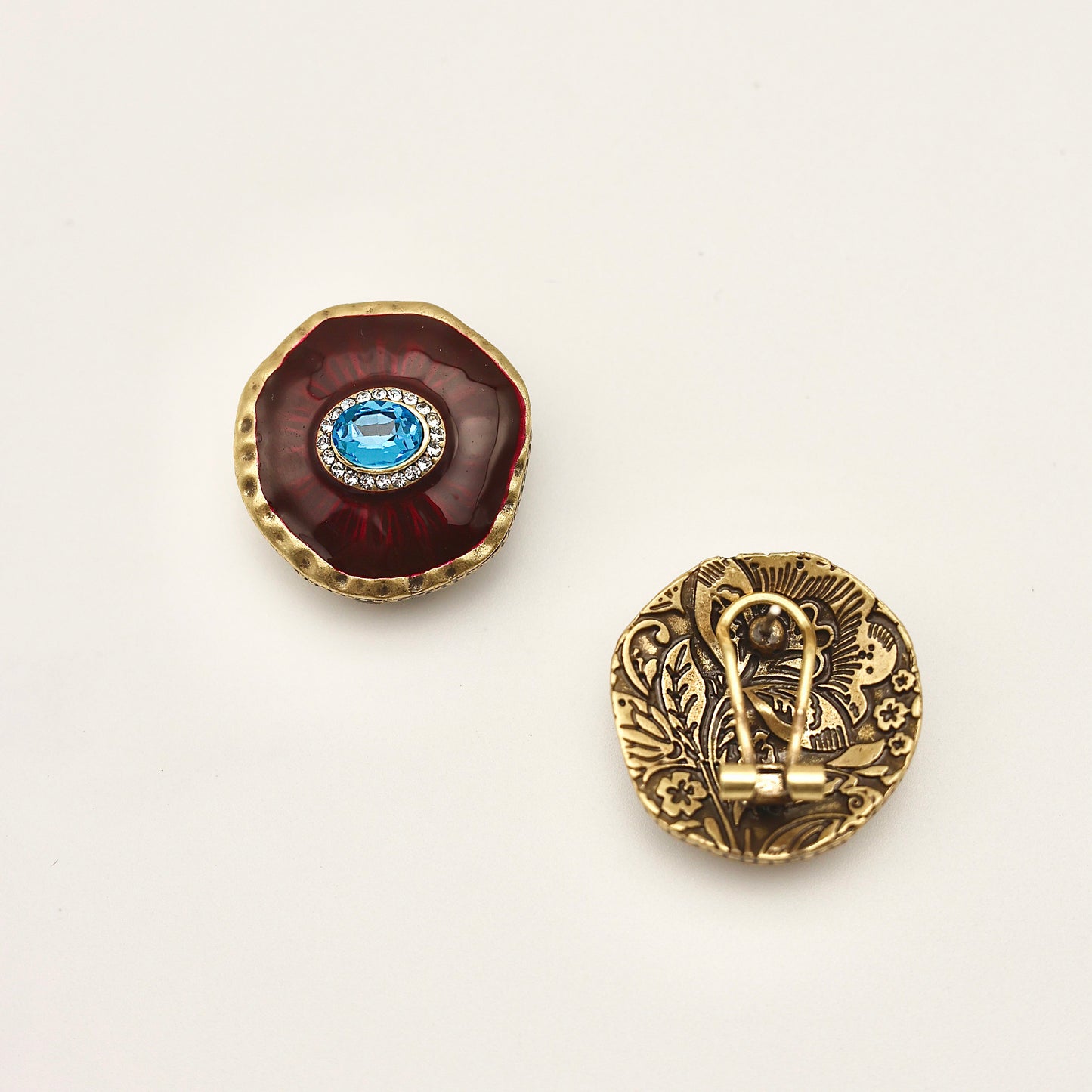 Evil Eye Red Enamel Vintage Gold Earrings