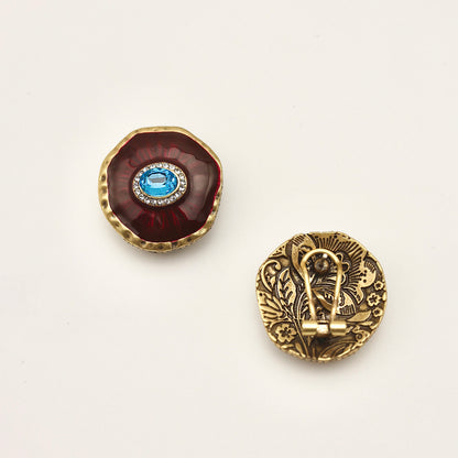 Evil Eye Red Enamel Vintage Gold Earrings