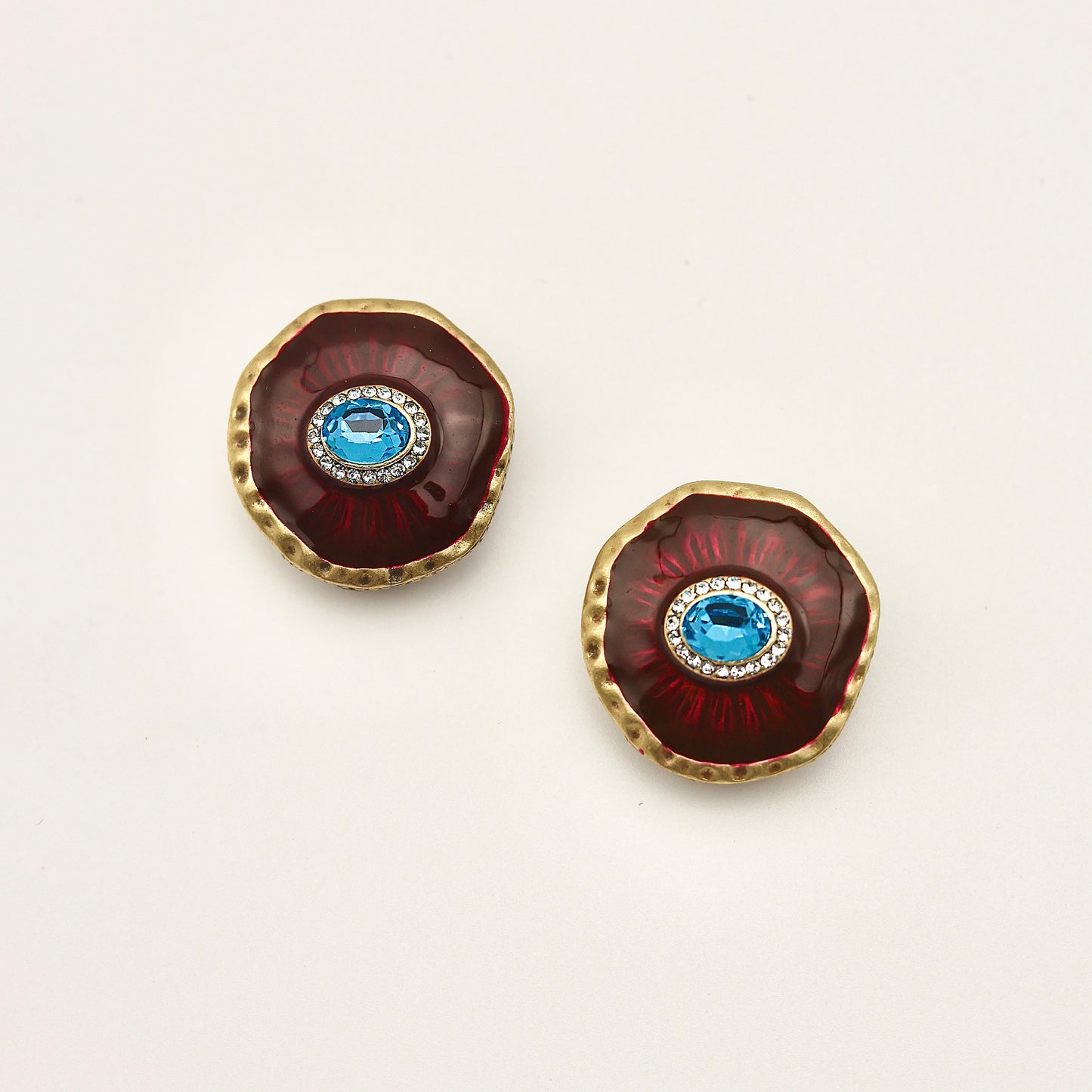 Evil Eye Red Enamel Vintage Gold Earrings