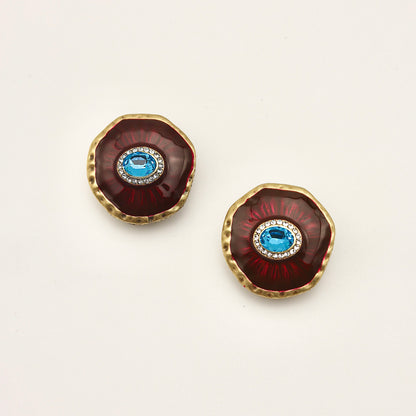 Evil Eye Red Enamel Vintage Gold Earrings