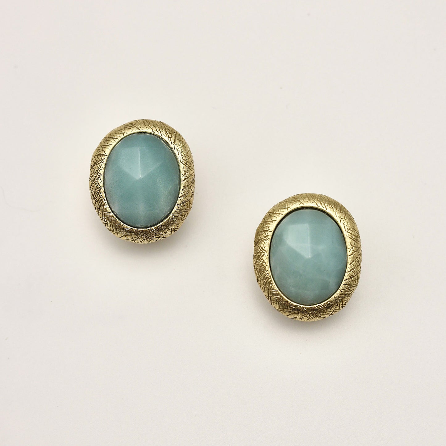 Faceted Natural Stone Vintage Gold Earrings | Pink/Green