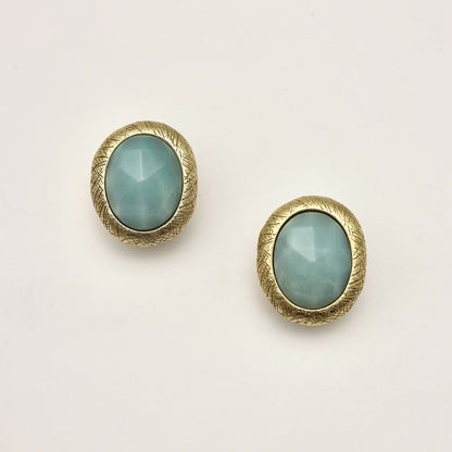 Faceted Natural Stone Vintage Gold Earrings | Pink/Green