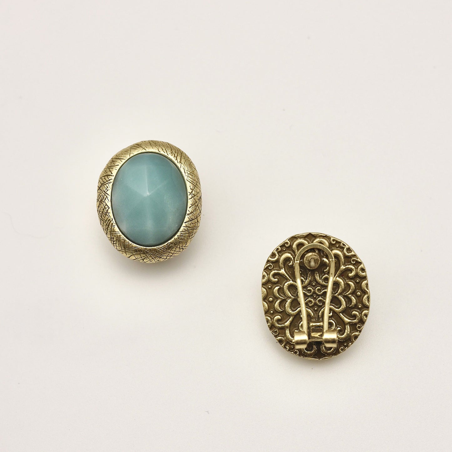 Faceted Natural Stone Vintage Gold Earrings | Pink/Green
