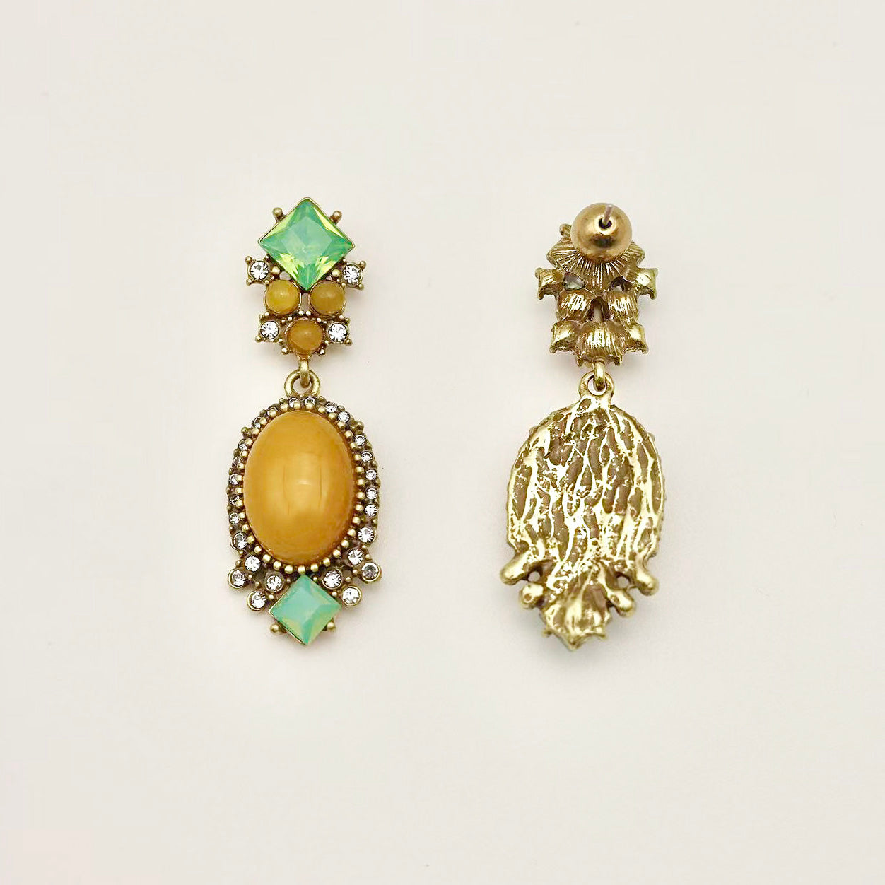 Canary Yellow Natural Stone Vintage Gold Earrings