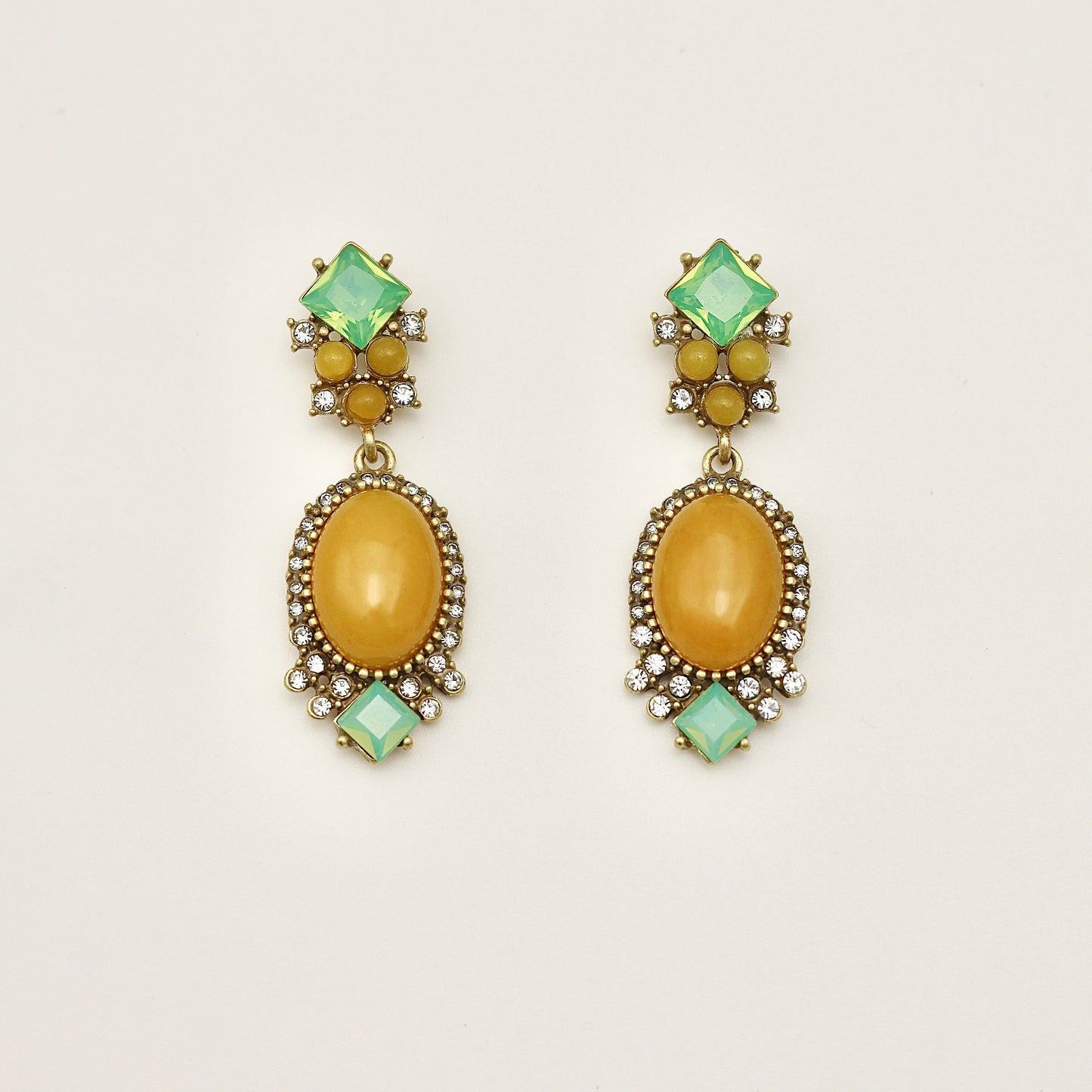 Canary Yellow Natural Stone Vintage Gold Earrings