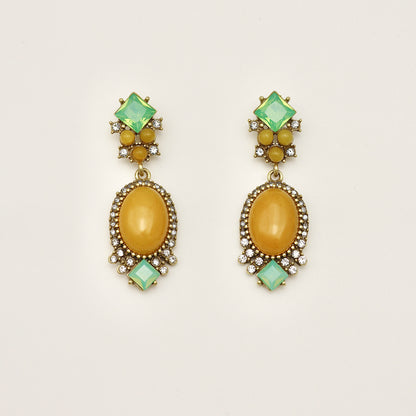 Canary Yellow Natural Stone Vintage Gold Earrings