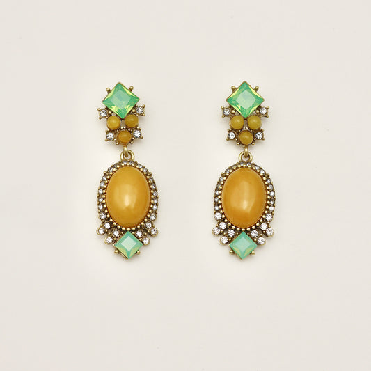 Canary Yellow Natural Stone Vintage Gold Earrings