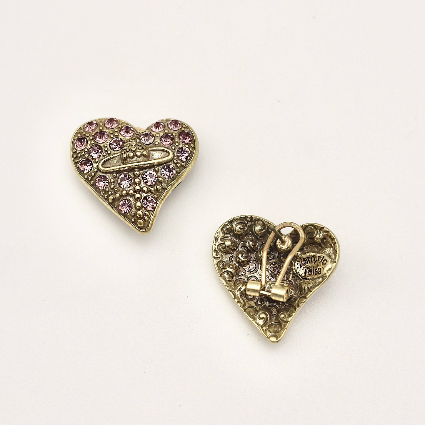 Heart Star-Halo Pink Diamond-Cut Vintage Gold Earrings