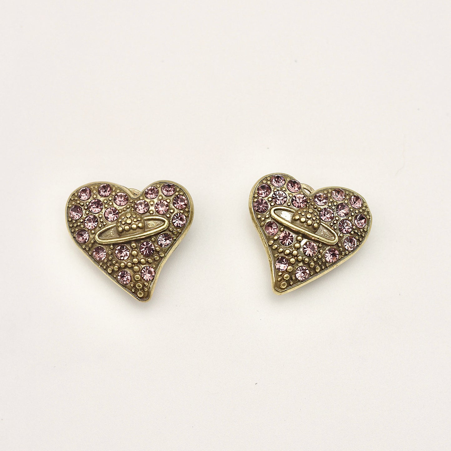 Heart Star-Halo Pink Diamond-Cut Vintage Gold Earrings