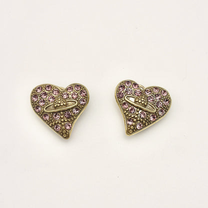 Heart Star-Halo Pink Diamond-Cut Vintage Gold Earrings