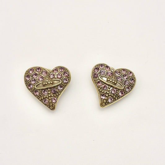 Heart Star-Halo Pink Diamond-Cut Vintage Gold Earrings
