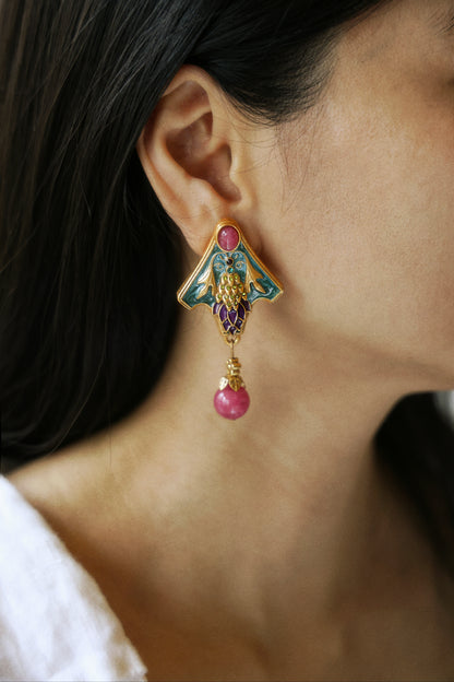 Art Nouveau Enamel Vine Earrings