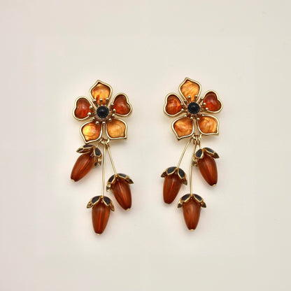 Amber Resin Flower Vintage Earrings