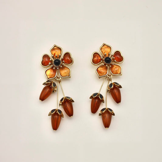 Amber Resin Flower Vintage Earrings