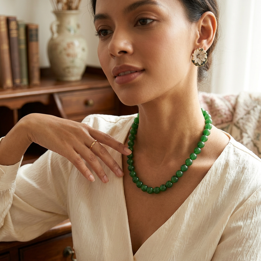 Dark Green Floral · Agate & Enamel Set