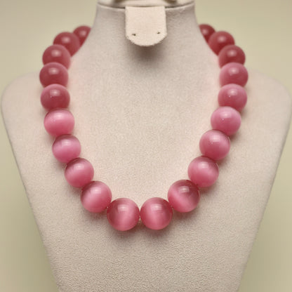 Pink Glow · Large Pink Cat's Eye Agate Necklace