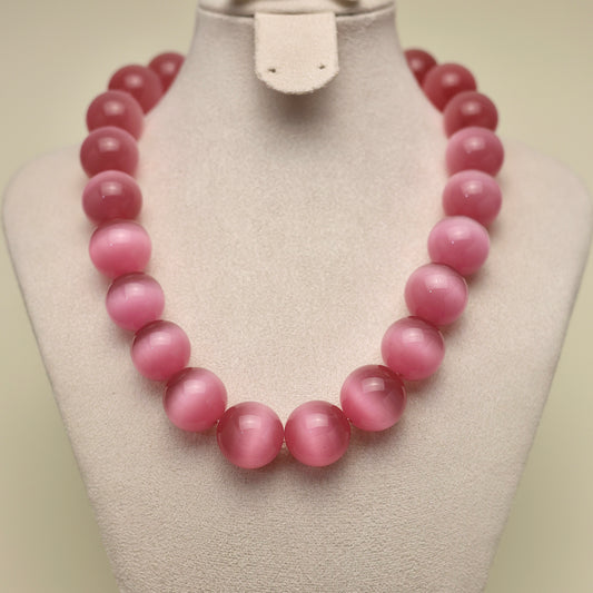Pink Glow · Large Pink Cat's Eye Agate Necklace
