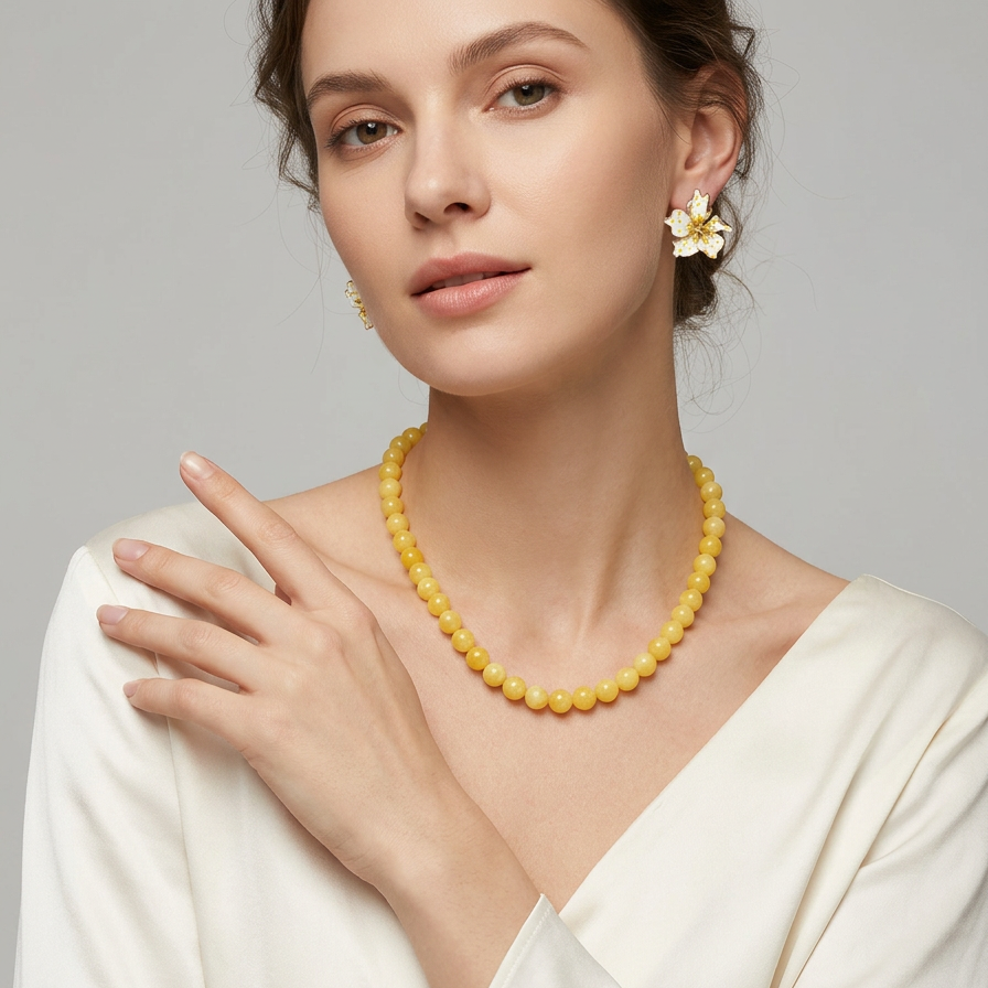 Summer Frangipani · Yellow Agate & Enamel Set