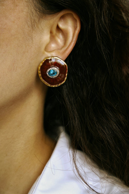 Evil Eye Red Enamel Vintage Gold Earrings