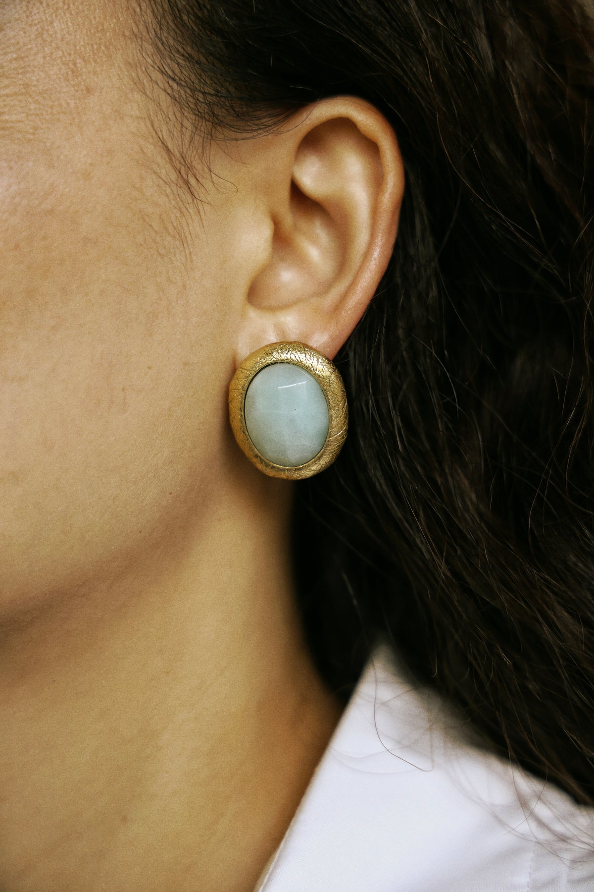 Faceted Natural Stone Vintage Gold Earrings | Pink/Green