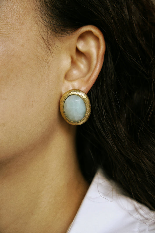 Faceted Natural Stone Vintage Gold Earrings | Pink/Green