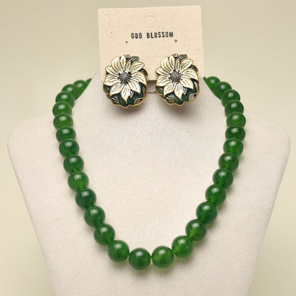 Dark Green Floral · Agate & Enamel Set