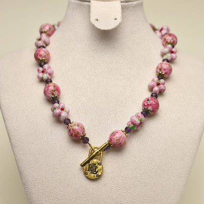 Peach Blossom · Pink Glass & Amethyst Spacer Necklace