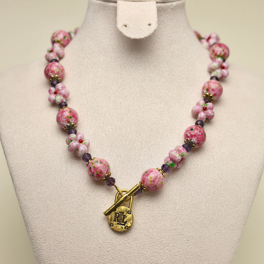 Peach Blossom · Pink Glass & Amethyst Spacer Necklace