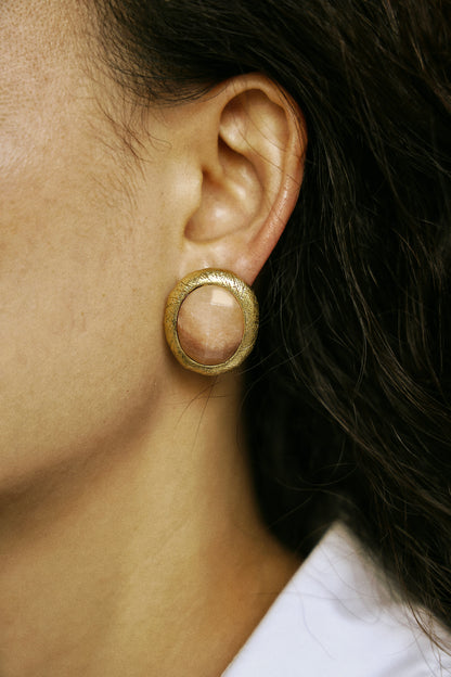 Faceted Natural Stone Vintage Gold Earrings | Pink/Green