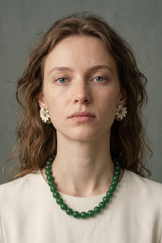 Dark Green Floral · Agate & Enamel Set