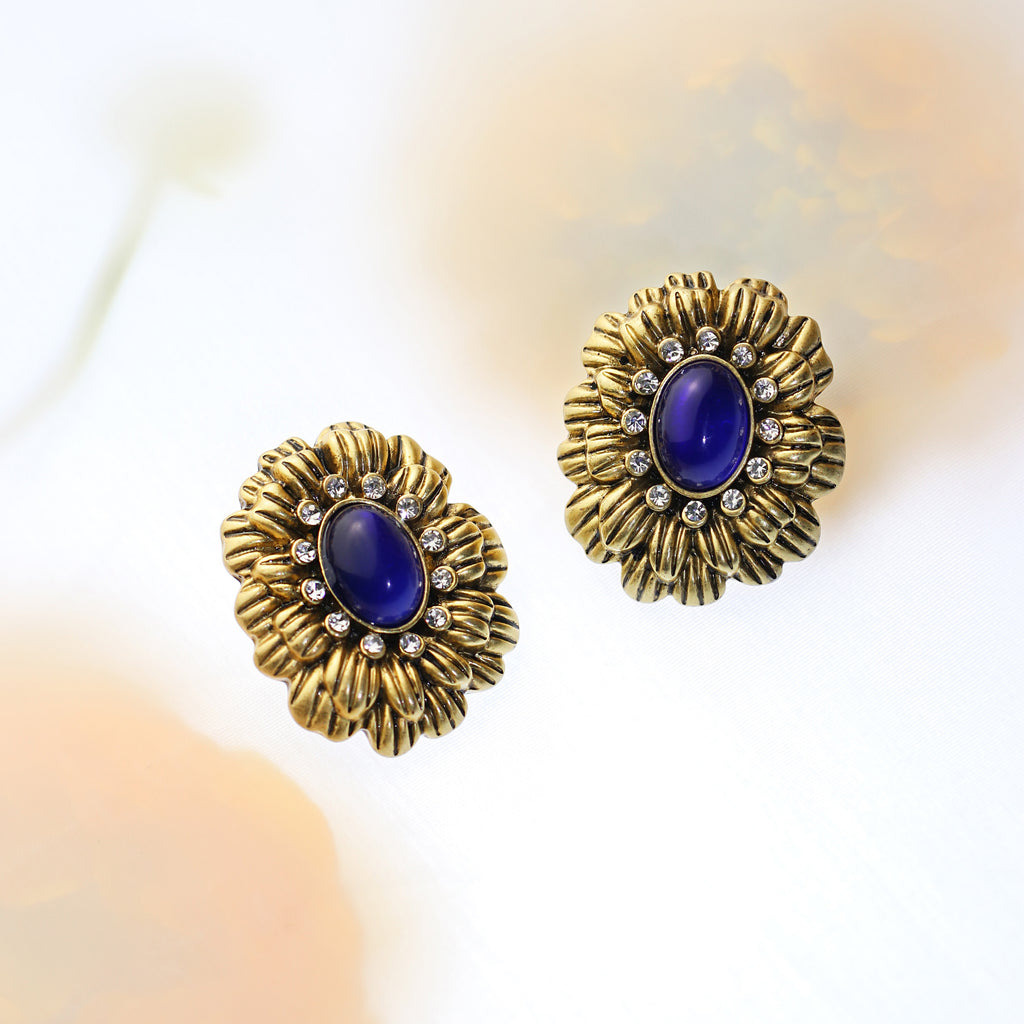 Sapphire Blue Glass Flower Earrings