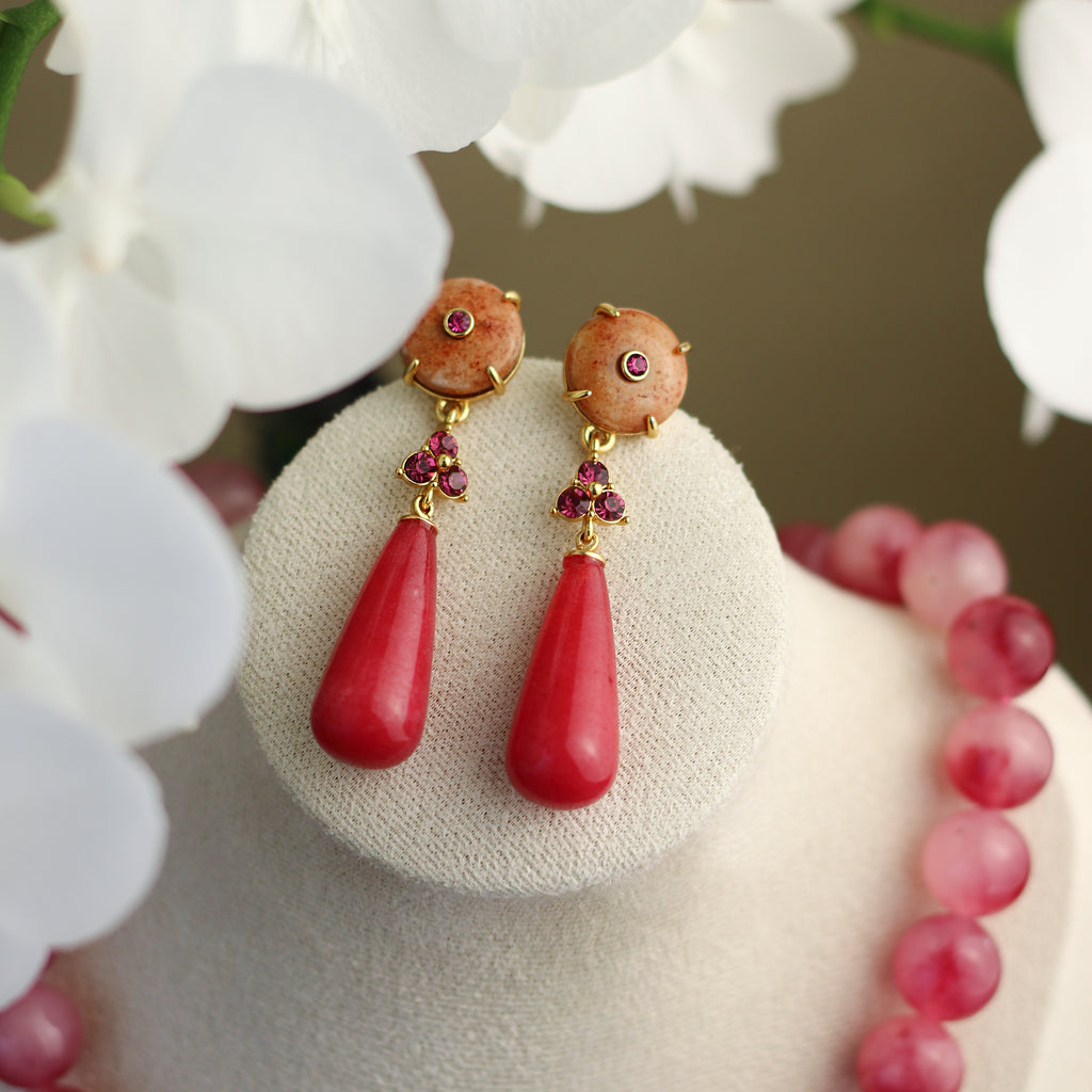 Deep Red Gemstone Drop Earrings