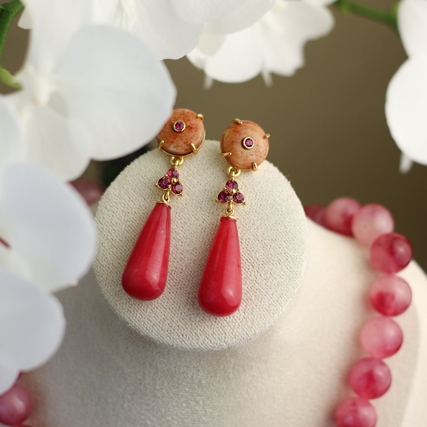 Deep Red Gemstone Drop Earrings