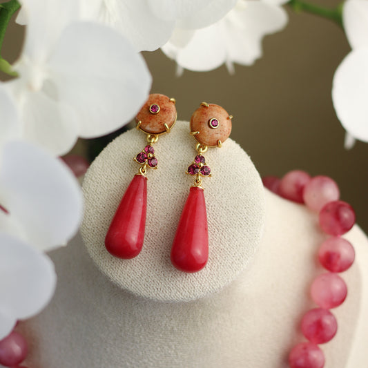 Deep Red Gemstone Drop Earrings