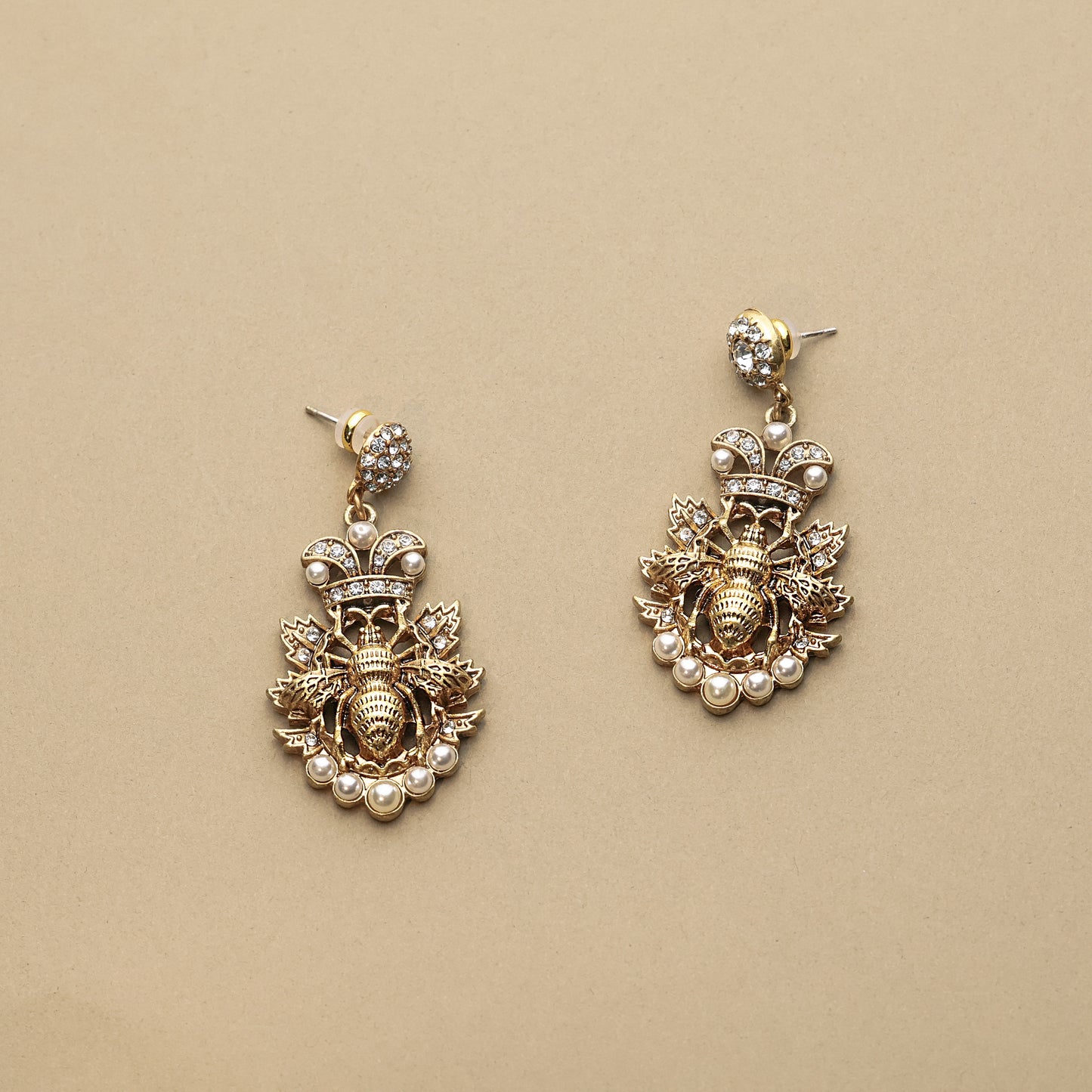 Golden Bee · Crystal & Pearl Earrings