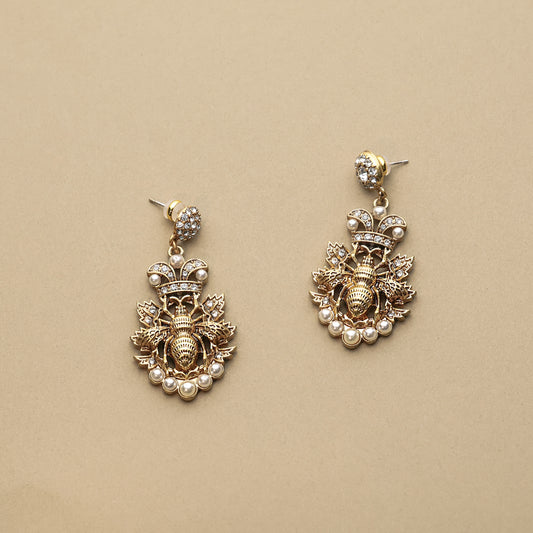 Golden Bee · Crystal & Pearl Earrings
